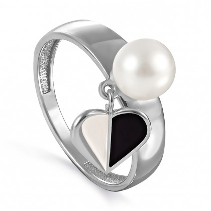 Кольцо из серебра с жемчугом имитационным европейским